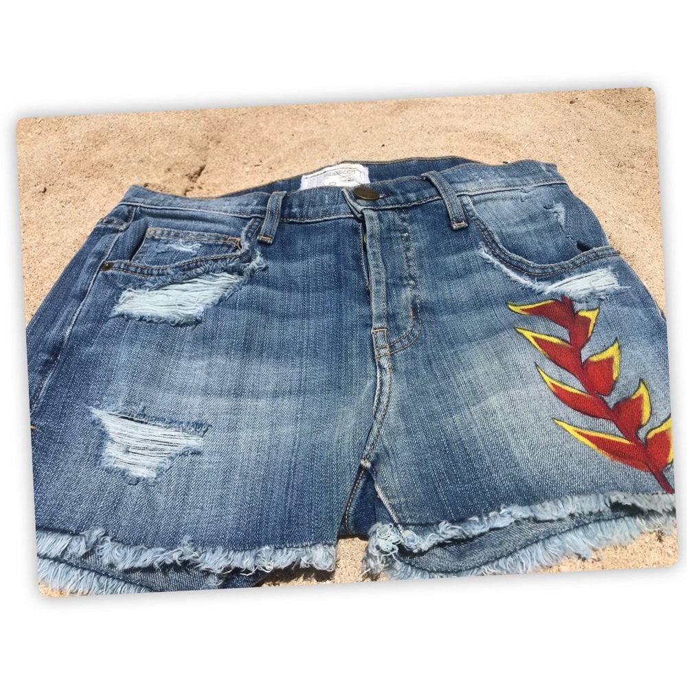 Hand-painted Heliconia CURRENT/ELLIOTT Jean Shorts